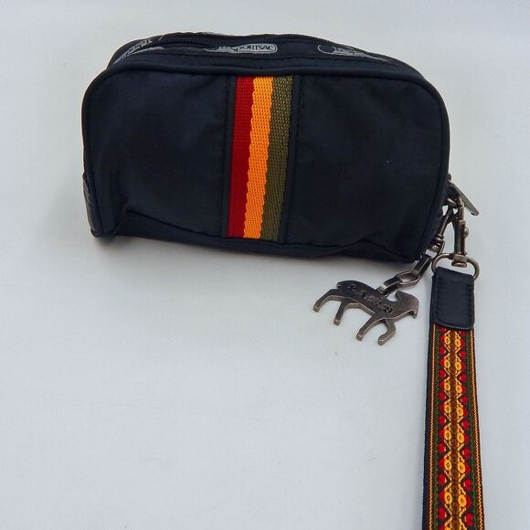 L.A.M.B. LeSportsac Black Rasta Stripe Makeup Bag Gwen Stefani Leopard - Picture 2 of 11